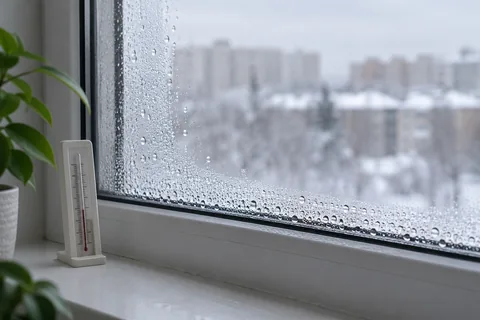 Конденсат на стекле и прибор для наблюдения условий в помещении
